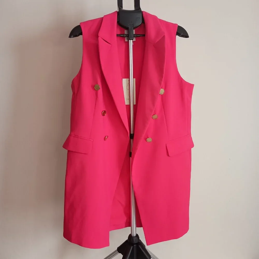 Joie Women’s Hot Pink Open Front Vest with Gold Buttons Size L NWT - Picture 14 of 14